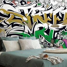 Tapeta zelený Street Art nápis so sprejmi - 225x150