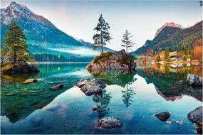 Obraz - Jazero Hintersee, Bavorské Alpy, Rakúsko (90x60 cm)