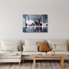 Sklenený obraz - 3D priestor s guľami II. (70x50 cm)