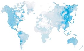 Samolepiaca tapeta akvarelová mapa sveta v svetlomodrej farbe