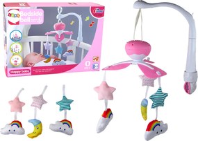 LEAN Toys Detský kolotoč na postieľku so zvukom a projekciou nočnej oblohy ružový