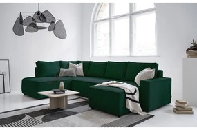 Tmavozelená menčestrová rozkladacia rohová pohovka (ľavý roh/do tvaru "U") Brave Dave – Miuform