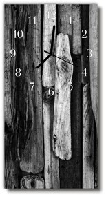 Sklenené hodiny vertikálne Drevená doska čierna 30x60 cm