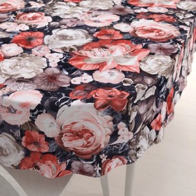 Biante Zamatový oválny obrus Tamara TMR-018 Červené kvety 140x220 cm