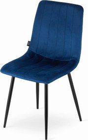 AKCIA Modrá zamatová stolička LAVA s čiernymi nohami II. akosť