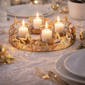 Adventný svietnik Hviezdy, zlatá, kov, pr. 25 cm