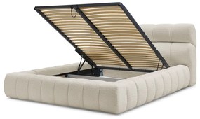 Béžová čalúnená dvojlôžková posteľ s úložným priestorom s roštom 180x200 cm Mont Blanc – Bobochic Paris