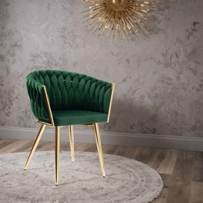 Jedálenská stolička COFTON zamatová, zlatá / tmavozelená