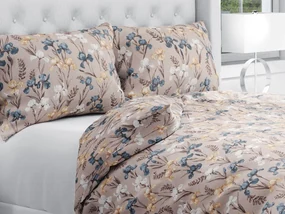 Biante Bavlnené posteľné obliečky Sandra SA-637 Modro-béžovo-biele kosatce na sivobéžovom Predĺžené 140x220 a 70x90 cm
