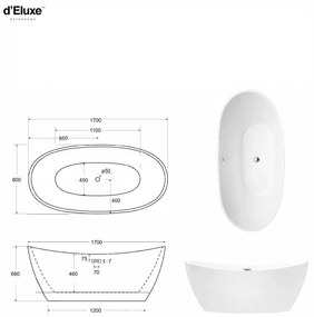 D‘Eluxe - VANE - Voľne stojaca akrylátová vaňa RELAX ALY17 xcm - Biela Voľne stojaca vaňa biela 170 80 68 170x80x68