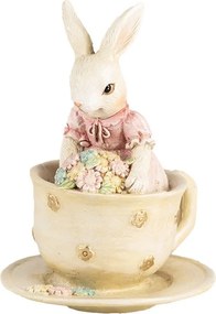 Dekorácia králičie dievča v šálke s kvetinami - 8*8*11 cm