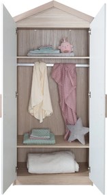 Detská šatníková skriňa v bielej a prírodnej farbe v dekore duba 96x190x50 cm Cabane – Roba