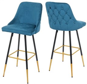 Design-Shop Barová stolička v retro štýle E70 (SET 2 ks) - zamat, čierna / zlatá podnož - Petrol