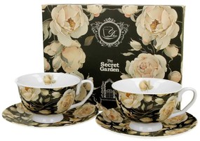 Porcelánová šálka na nohe s podšálkou Royal English Roses Black 250 ml sada 2ks