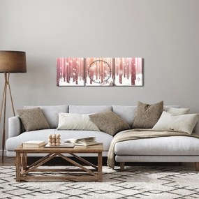 Obraz - Zebra v zasneženom lese (s hodinami) (90x30 cm)