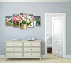 5-dielny obraz nežná kvetinová kompozícia - 200x100