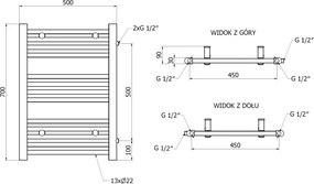 Mexen Mars, vykurovacie teleso 700 x 500 mm, 284 W, bočné pravé a spodné pripojenie, čierna, W110-0700-500-00-70-S