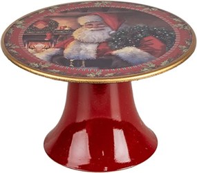 Červený vianočný plastový podnos na tortu Santa Claus S - Ø 16*10 cm