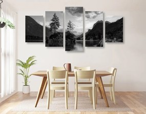 5-dielny obraz čiernobiela horská krajina pri jazere - 200x100