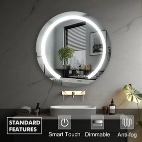 IREDA Kúpeľňové zrkadlo s LED osvetlením, okrúhle, 70 cm
