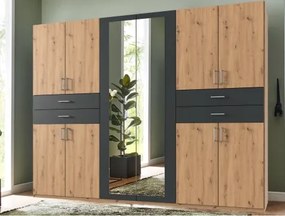Šatníková skriňa Taiga, 270 cm, dub artisan/grafit%