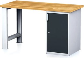 Dielenský pracovný stôl MECHANIC I, pevná noha + dielenská skrinka na náradie, 1500 x 685 x 880 mm, grafitové dvere