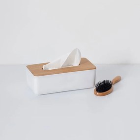 Box na vreckovky Natureo White, 26x9x13 cm, biela/s drevenými prvkami