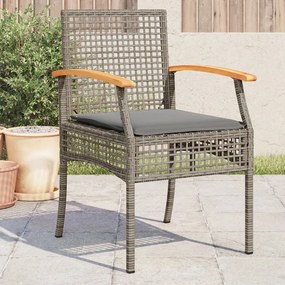 Záhradné stoličky s vankúšmi 4 ks sivé polyratan akáciové drevo 366252