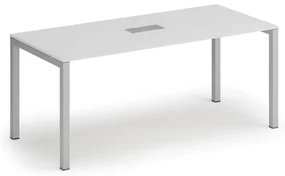 Rokovací stôl PRIMO SQUARE, 180x80 cm, biela + stolná zásuvka TYP III, strieborná