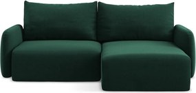 Tmavozelená zamatová rozkladacia/s úložným priestorom rohová pohovka (pravý roh/s leňoškou) Kalena – Makamii