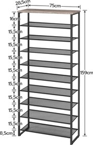 Botník Vasagle Mug 159 cm šedý/černý