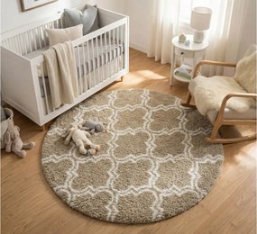TZ Béžový okrúhly vzorovaný koberec shaggy Decor Latern Rozmer: 140 cm