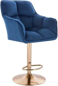 LuxuryForm DESIGN Barová stolička AMALFI VELUR na zlatom tanieri - modrá