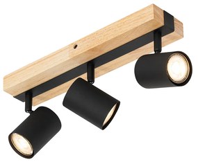Inteligentný stropný reflektor čierny s drevom 3-svetelný otočný a sklopný vrátane Wifi GU10 50mm - Jeana