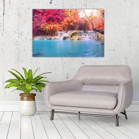 Obraz tyrkysovej lagúny, Laos, Tat Kuang Si (90x60 cm)