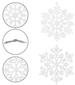 SPRINGOS Vianočné ozdoby - Snehové vločky s trblietkami 10cm, biele, sada 12ks