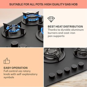 Klarstein Firetale, plynová varná doska, 5 hliníkových horákov, 70 cm, vrátane hadice a redukčného ventilu