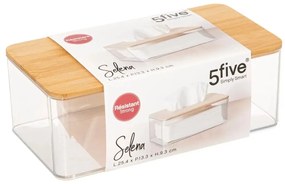 Box na vreckovky Selena, 25,3x9,3x13,3 cm, číra/s drevenými prvkami