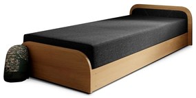Okrovožltá/tmavosivá čalúnená/z drevotriesky jednolôžková posteľ s úložným priestorom s matracom 80x190 cm Parys – ELTAP