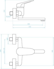 Kuchinox Oris, nástenná umývadlová batéria, chrómová, LAV-BQO_050D