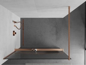 Mexen Kioto+, sprchová zástena Walk-In s poličkou a vešiakom 100 x 200 cm, 8mm sklo s rebrovým vzorom, medený matný profil, 800-100-121-65-09