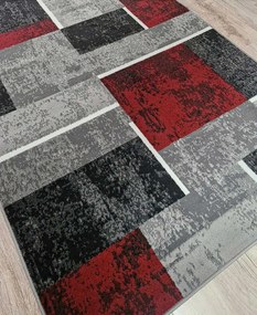 HU Sivo-červený geometrický kockovaný obdĺžnikový koberec NEW IDEA 90311-0564 Rozmer: 50x80 cm