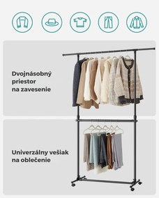 Stojan na oblečenie dvojstupňový JASON 101-165x49x113-180cm, čierna SongmicsHome