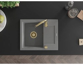 Mexen Enzo, granitový drez 576x465x174 mm, 1-komorový, šedá so zlatým sifónom, 6506571005-71-G