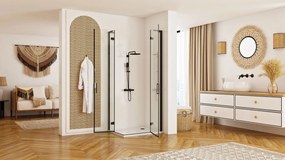 Rea Hugo Double, 2-krídlový sprchovací kút 90 (dvere) x 90 (dvere) x 200 cm, 6mm číre sklo, čierny profil, REA-K6601