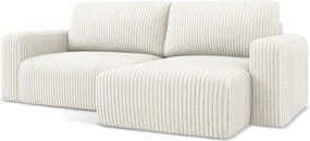 Krémovobiela menčestrová rozkladacia/s úložným priestorom rohová pohovka (pravý roh/s leňoškou) Kona – Makamii