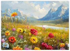 Sklenený obraz - Maľovaná krajina (70x50 cm)