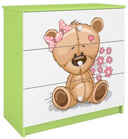 Detská komoda Babydreams zelená – Medveď s kvetmi