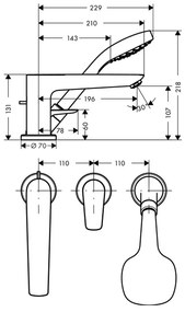 Hansgrohe Talis E, trojotvorová vaňová batéria so sadou Secuflex, chrómová, HAN-71730000