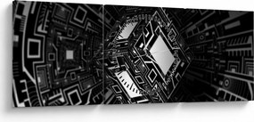 Obraz abstraktné kocky (s hodinami) (90x30 cm)